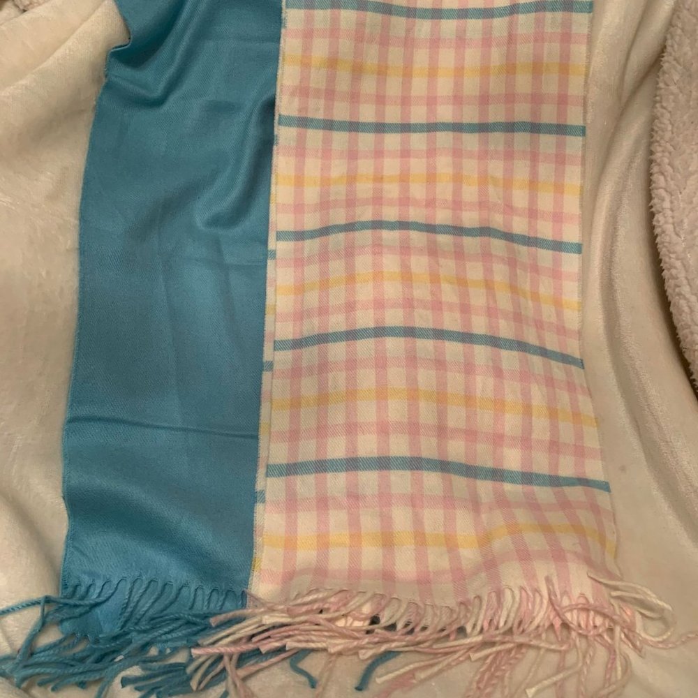 NWT Choice Vintage Echo Brand Blue White Plaid Scarves 60 inches Long